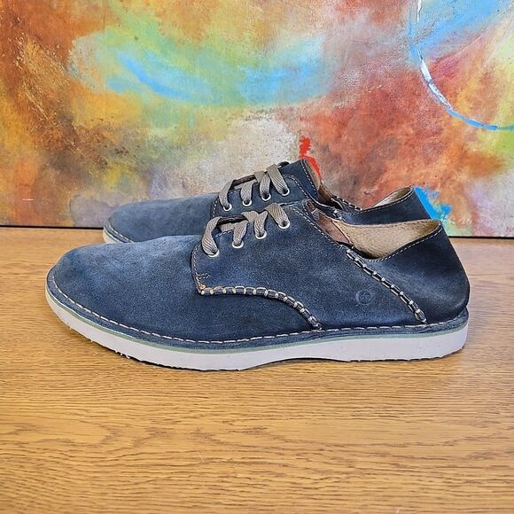 Born Wayz Mens Shoes Suede Leather Navy Grey?  Oxford Casual Brown Stitch 12 main image 5